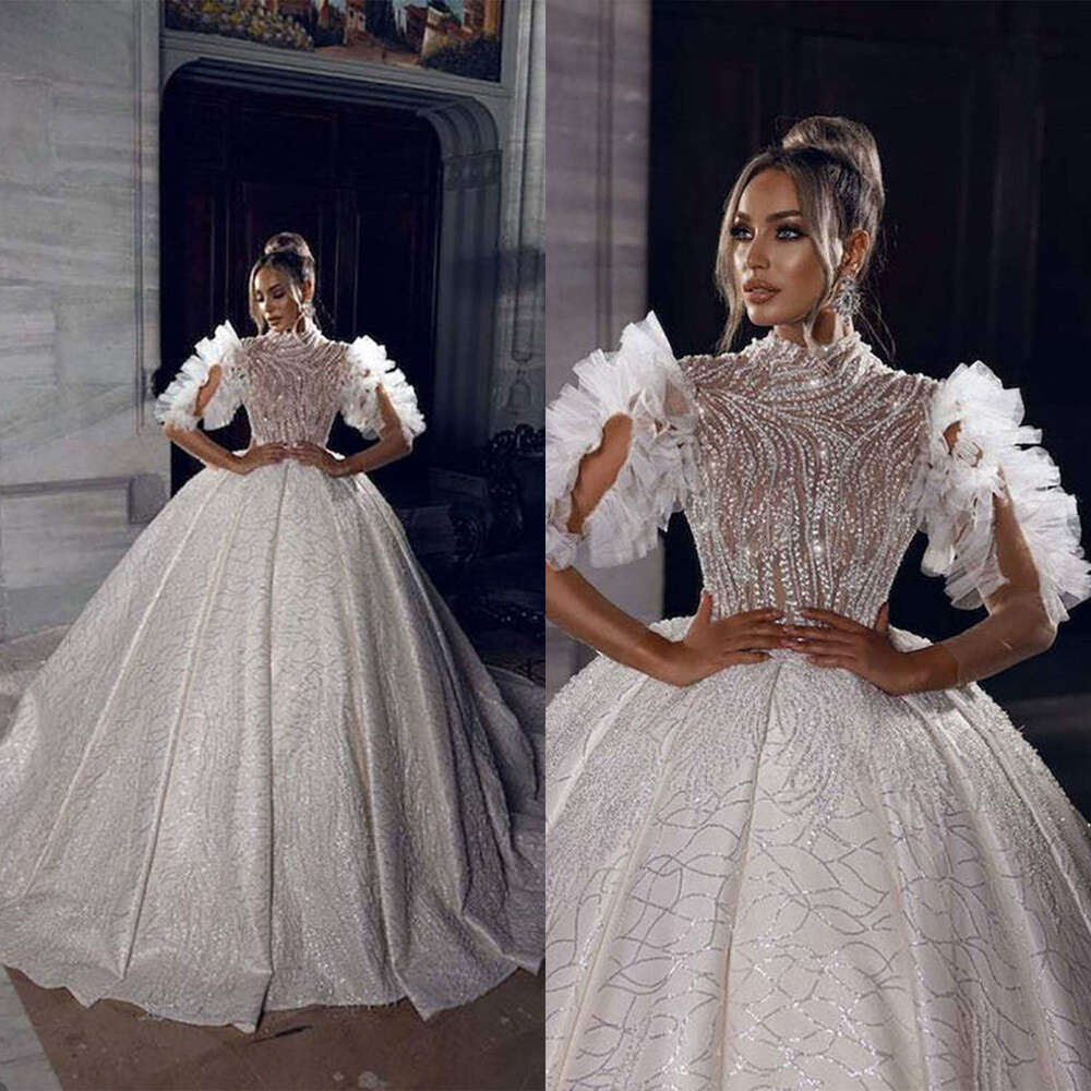 Fantastic Ball Gown Wedding Dresses Appliques Sequins Lace Bridal Gowns Ruffles Big Vestidos De Novia Custom Size Colour