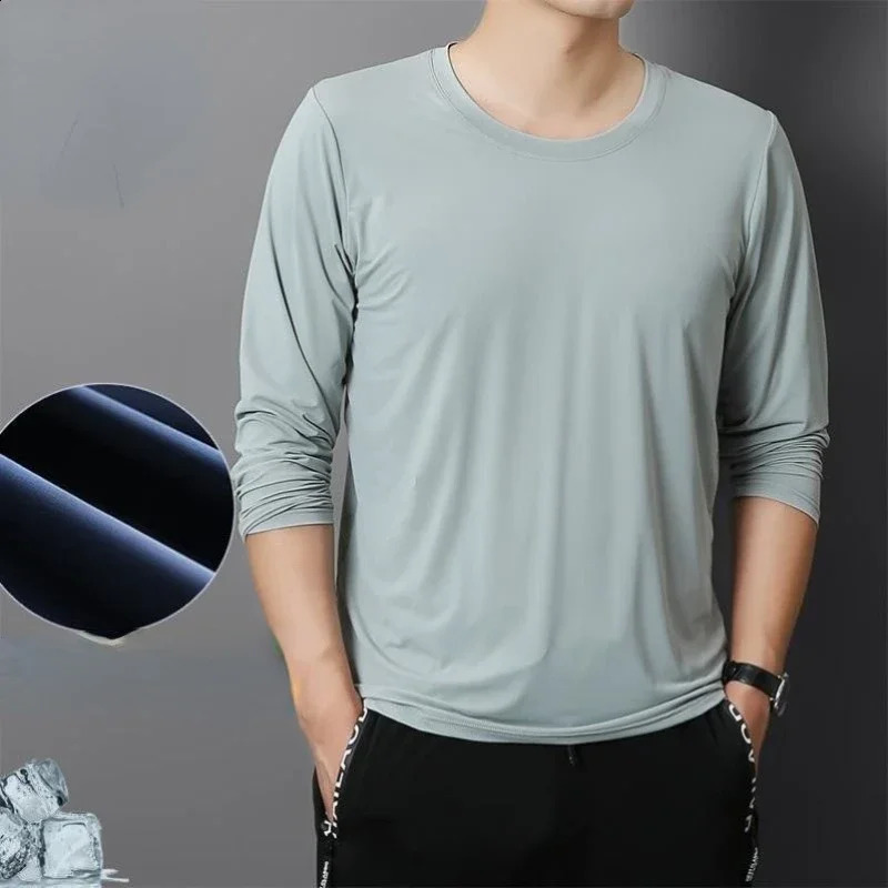 Mens T-Shirts Long Sleeve Slim Men T-Shirt Young Man Solid Autumn Tops Tees Shirt O-Neck For Male Boys Tshirt 240812