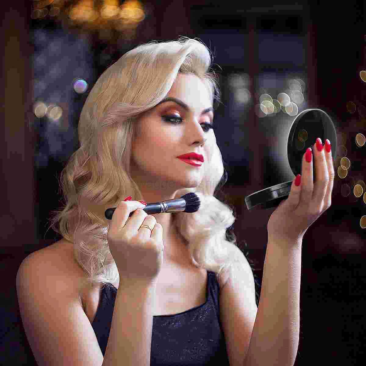 LED Mirror Travel Make up Mini Mirrors Black Magnifying Round Tri-foldXJ240813