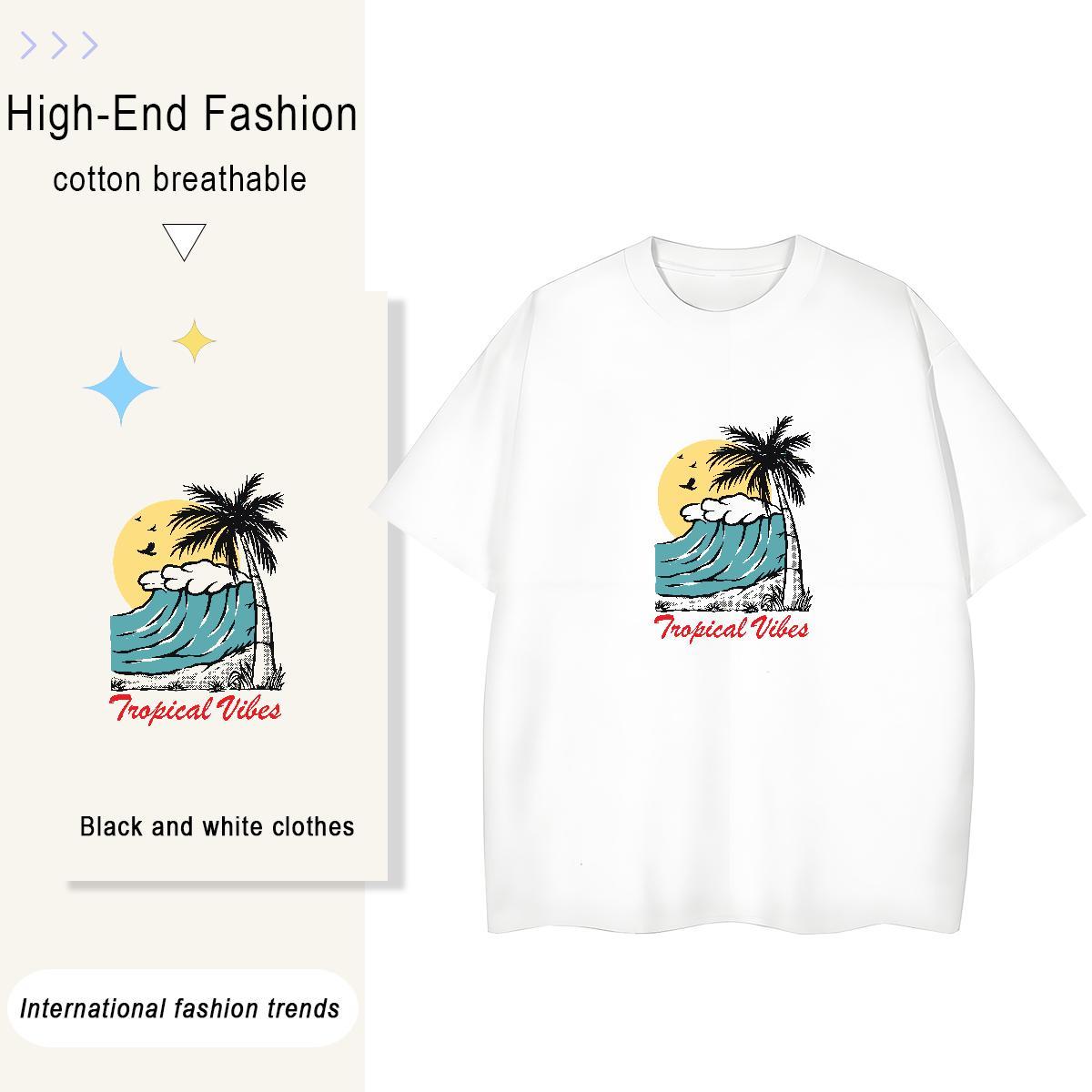 Brand Tshirt for Man Woman Spring Summer 100% Cotton 230g White Plus Size Short Sleeve O-Neck sea wave T Shirt For Man Fashion Wear