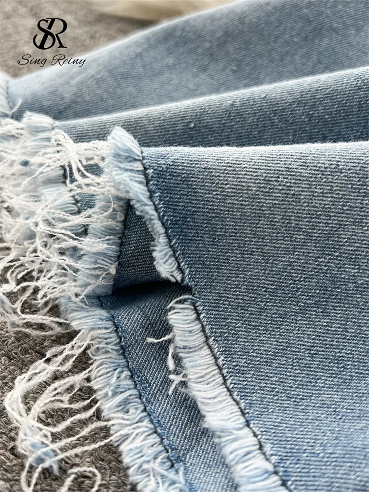 SINGREINY Vintage Denim Sets V-Neck Sleeveless Gradient Short TopsZipper Split Fishtail Skirt 2024 Fashion High Quality Suits 240812