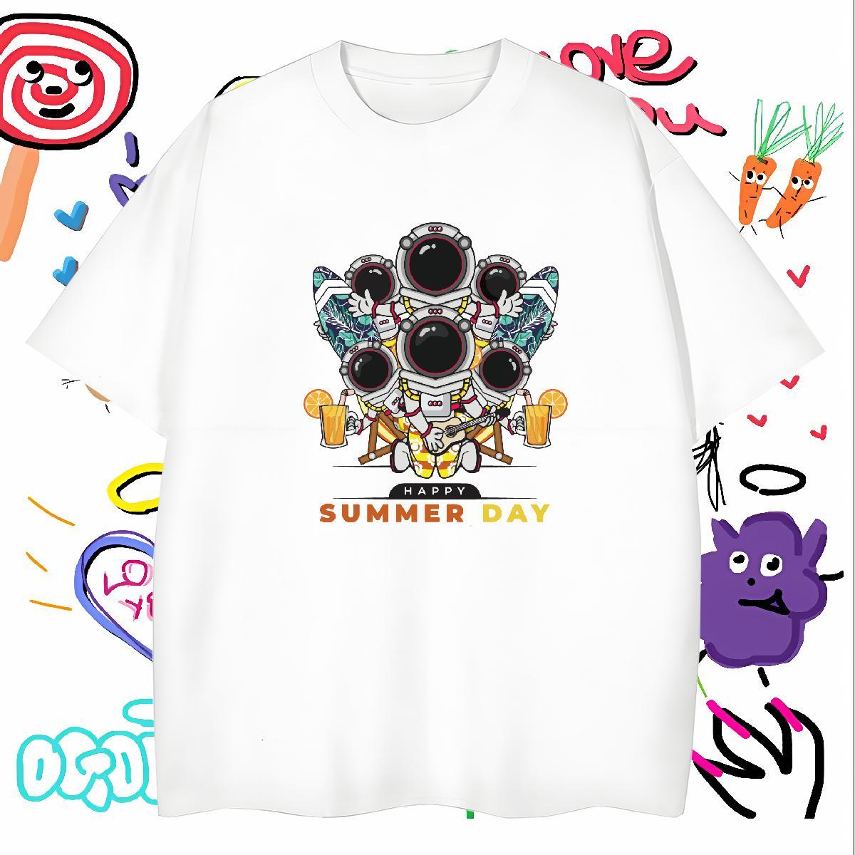 T-Shirts for Men 230g 100% Cotton cosmonaut Street Casual Breathable Crew Neck DIY Couples T Shirts 2024 New Cool Design Top Tees