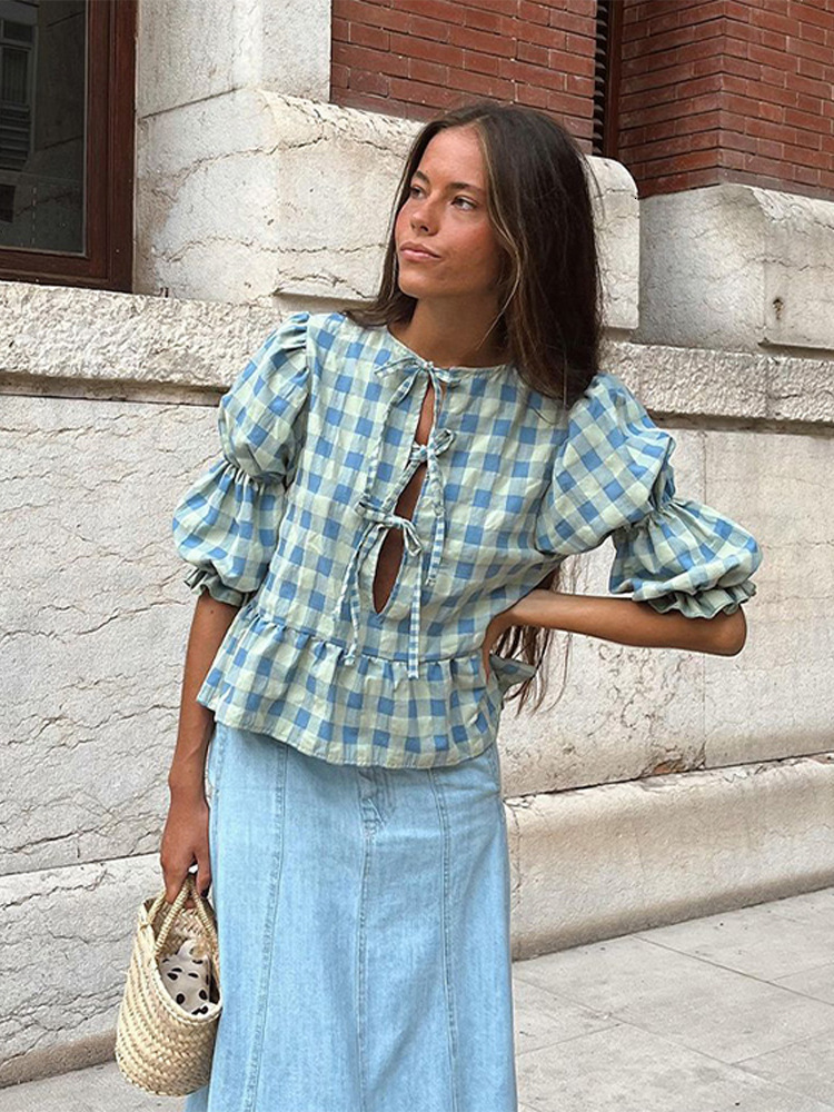 New Summer Long Lantern Sleeve Blouse Women s Hollow Out