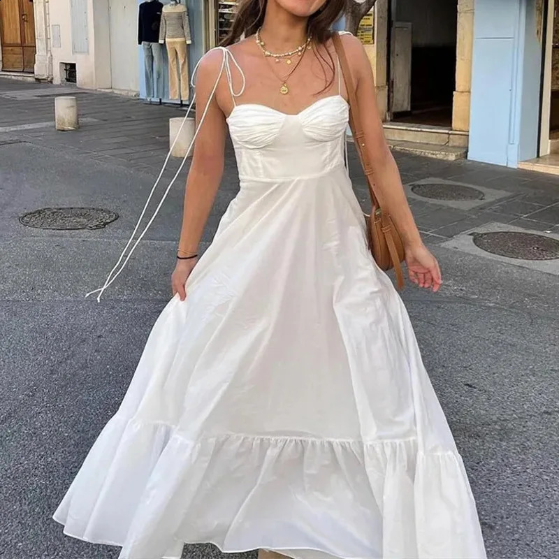 Sleeveless Elegant High-waisted Halter Dress Fashion Backless V-neck Casual Dress 240812