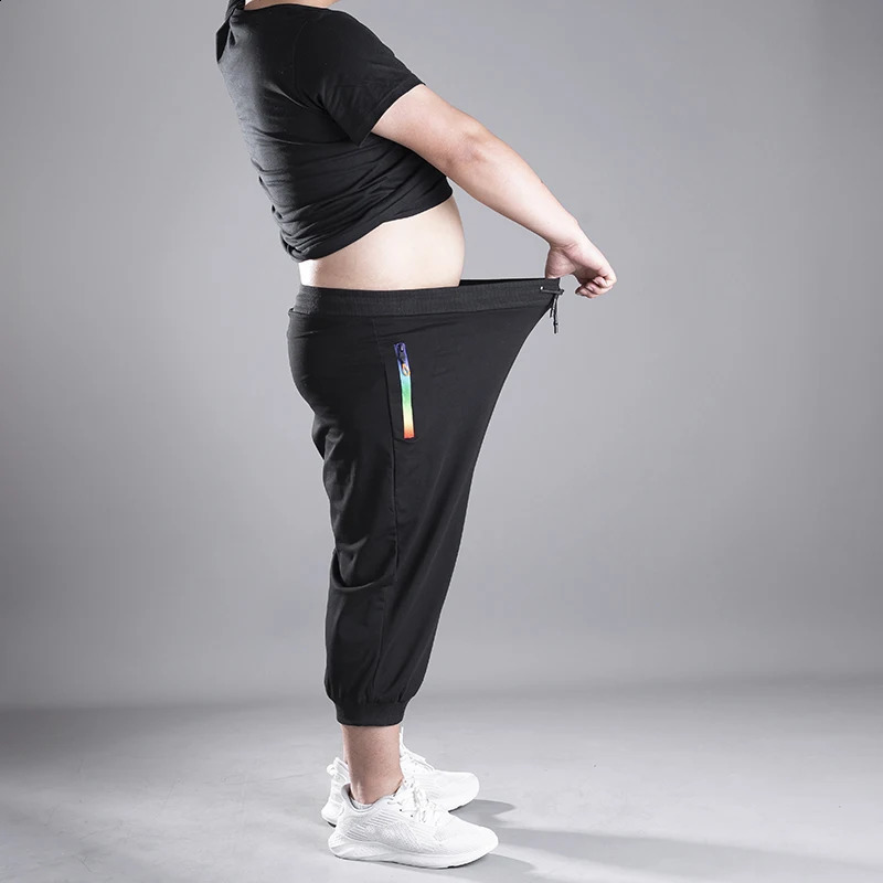 Summer men sweatpants sports pants zipper plus size 13XL10XL 15XL Comfortable Breathable elasticity thin knee length pants 210KG 240812