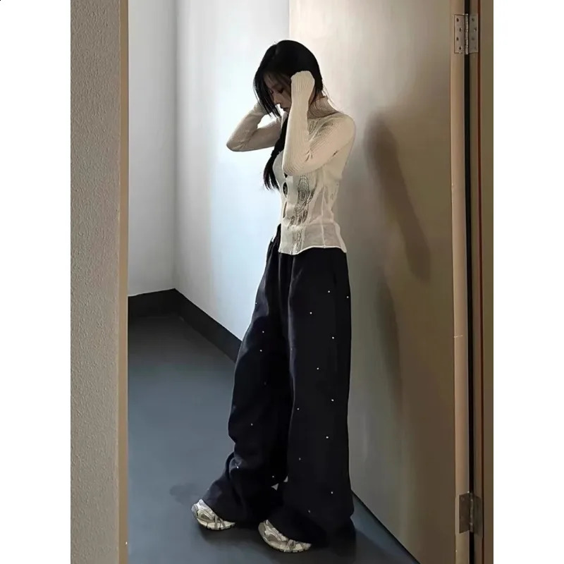 Deeptown Gothic Y2k Womens Kint Sweater Hole Long Sleeve Pullovers Harajuku Coquett Knitwear Spring Slim Jumper Japanese Style 240812