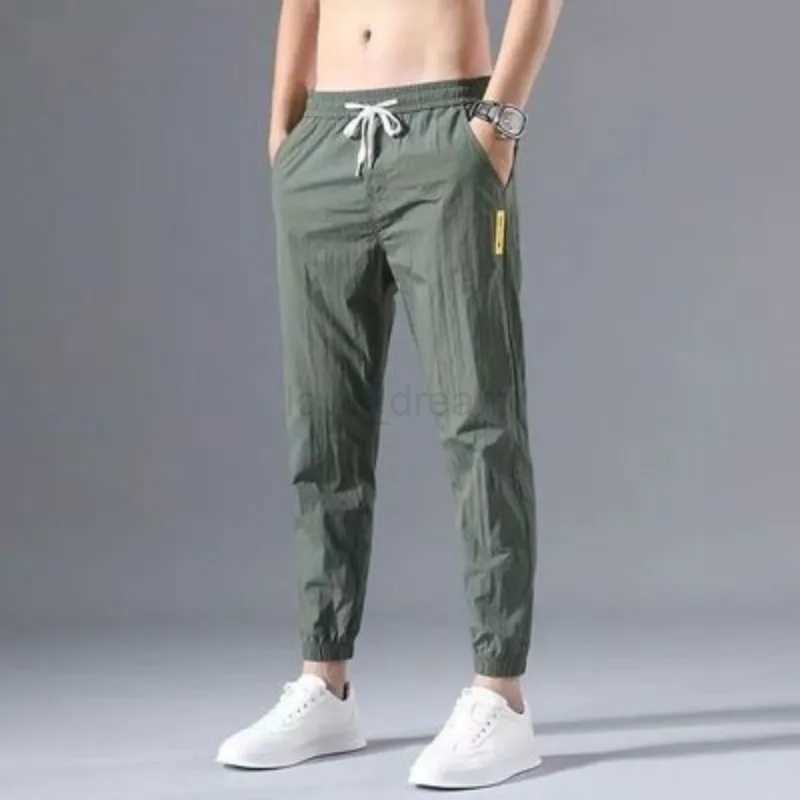 Summer New Fashion Trendloose Large Size Thin Lce Silk Breathable Korean Sports Mens Joggers Street Pants Casual Men SweatpantsXJ240813