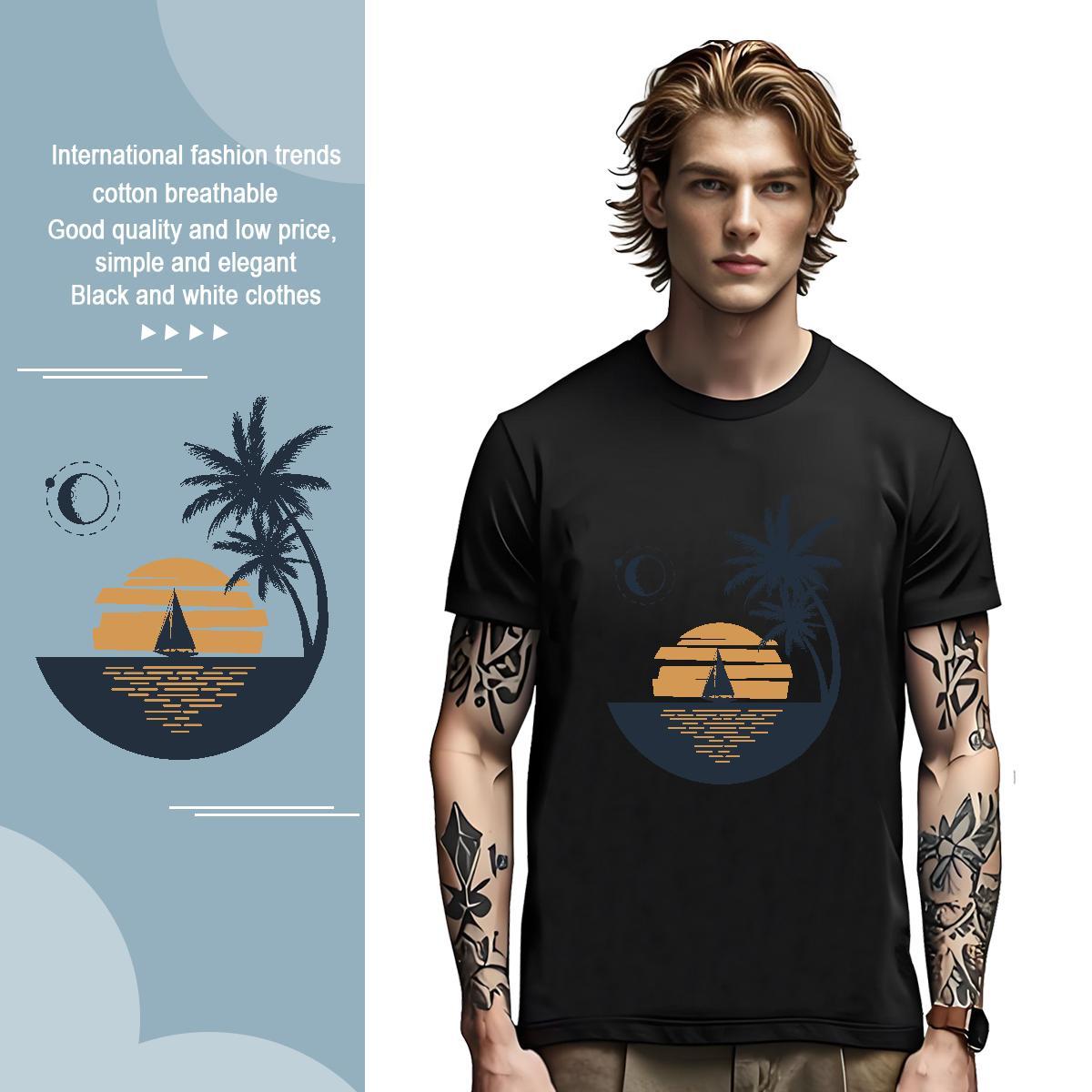 T Shirt For Man 230g Pure Cotton tree Anime Printing Street Breathable Short Sleeve Customized Print Men Tops Tees Wholesale Soft Tshirts