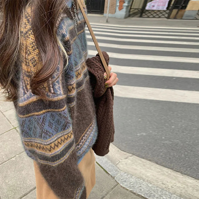 Vintage Sweater Oversized Women Loose Long Sleeved Knitted Pullovers Top Autumn Winter Japanese Preppy Style Jumpers 240812