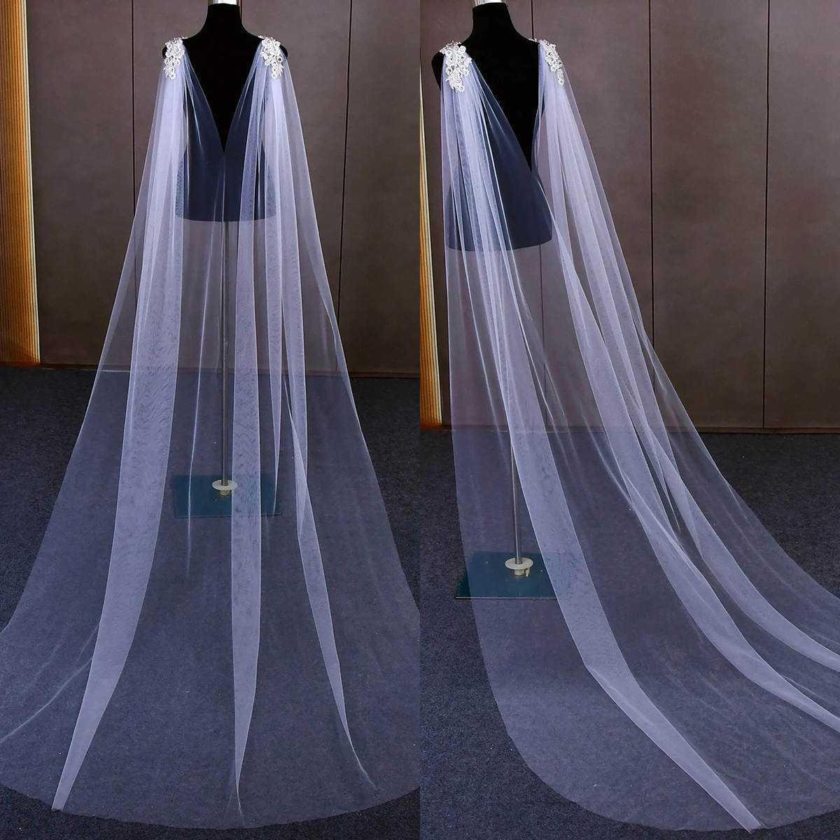 Simple Long Wedding Wrap Beading Crystal Appliques Pearls Tulle Sleeveless Bride Shawl For Strapless Bridal Dress High Quality