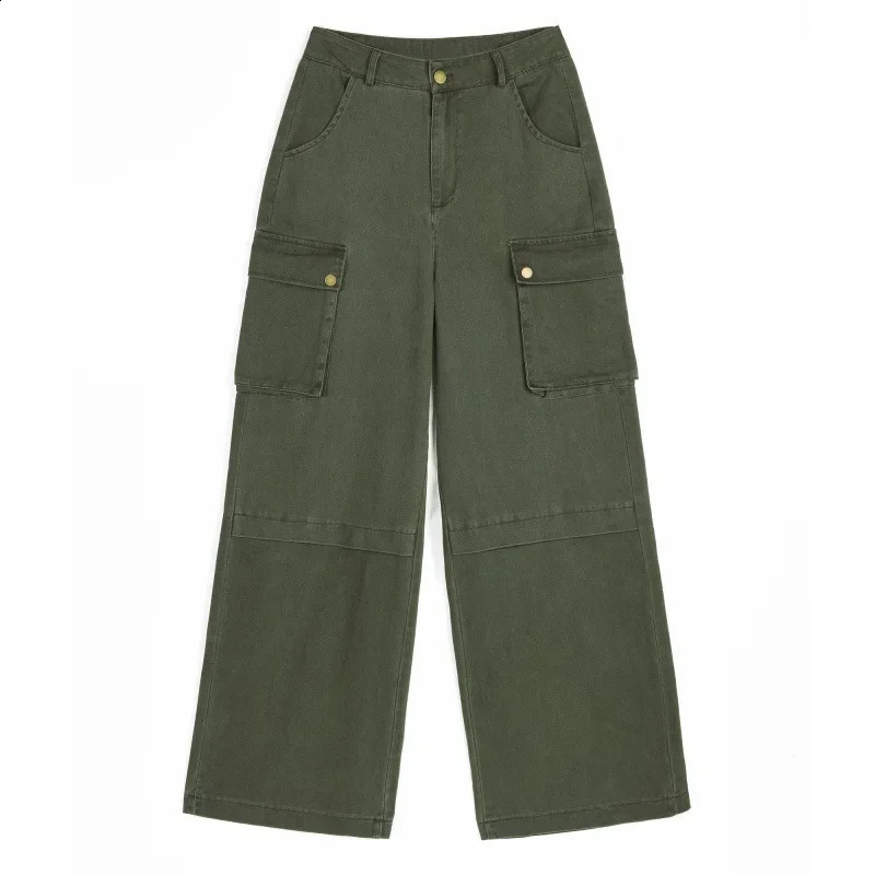 HOUZHOU Y2K Cargo Jeans Denim Pants Women Green Wide Leg Cargo Trousers Female Korean Streerwear Hip Hop Pockets Casual Retro 240813