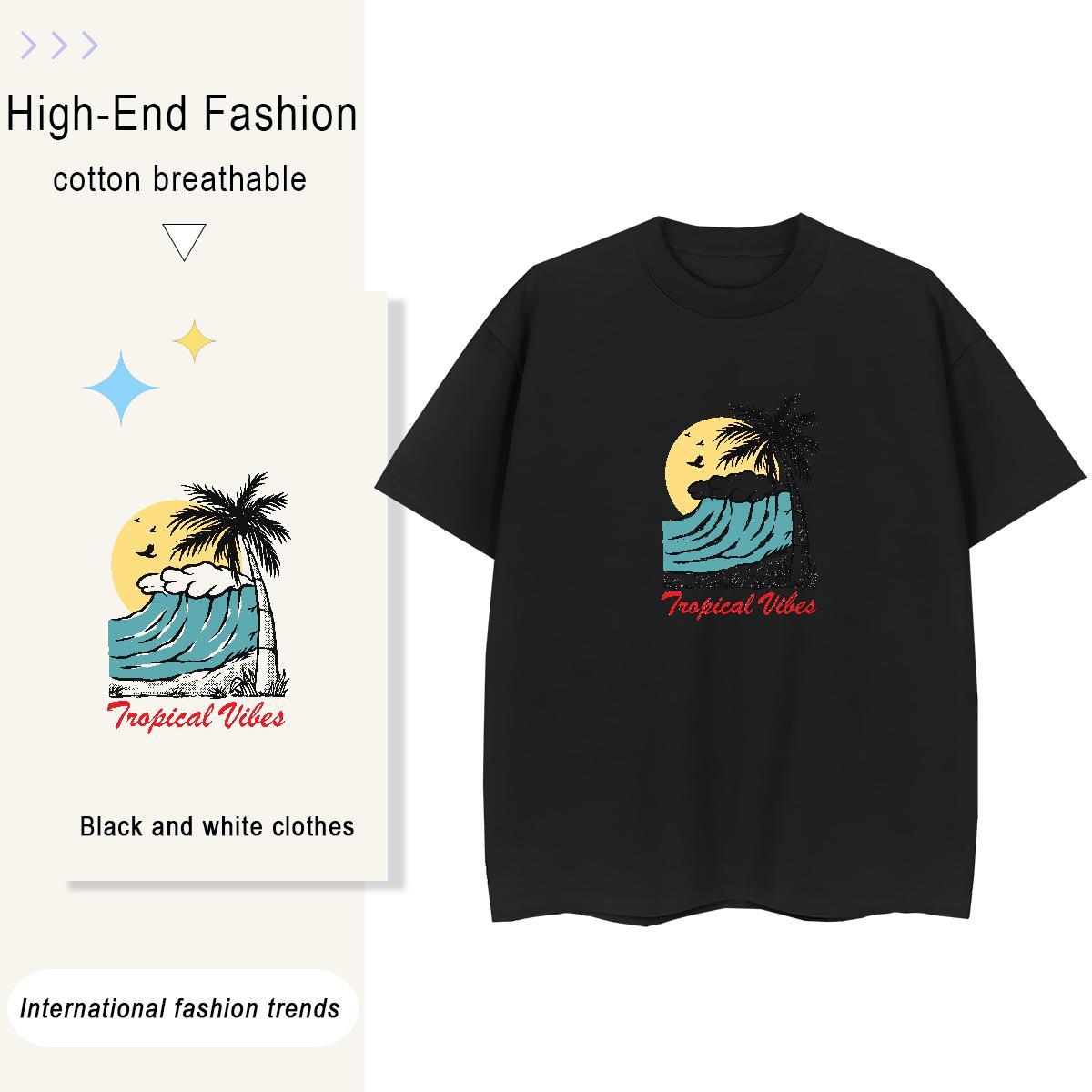 Brand Tshirt for Man Woman Spring Summer 100% Cotton 230g White Plus Size Short Sleeve O-Neck sea wave T Shirt For Man Fashion Wear