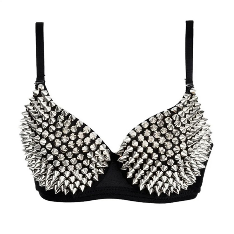 Silver Rivets Punk Rave Bralette Lingerie Gothic Bra Top Sexy Push Up Brassiere Nightclub Party Bar Fashion Bras For Women 240812