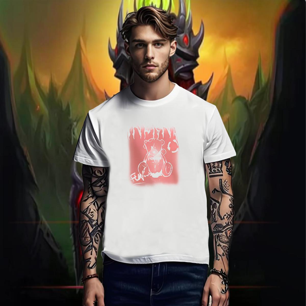 Designer Mens Tshirts bear Summer Casual 230g 100% Cotton Polos Crew Neck Cool Design T Shirt For Man White Plus Size