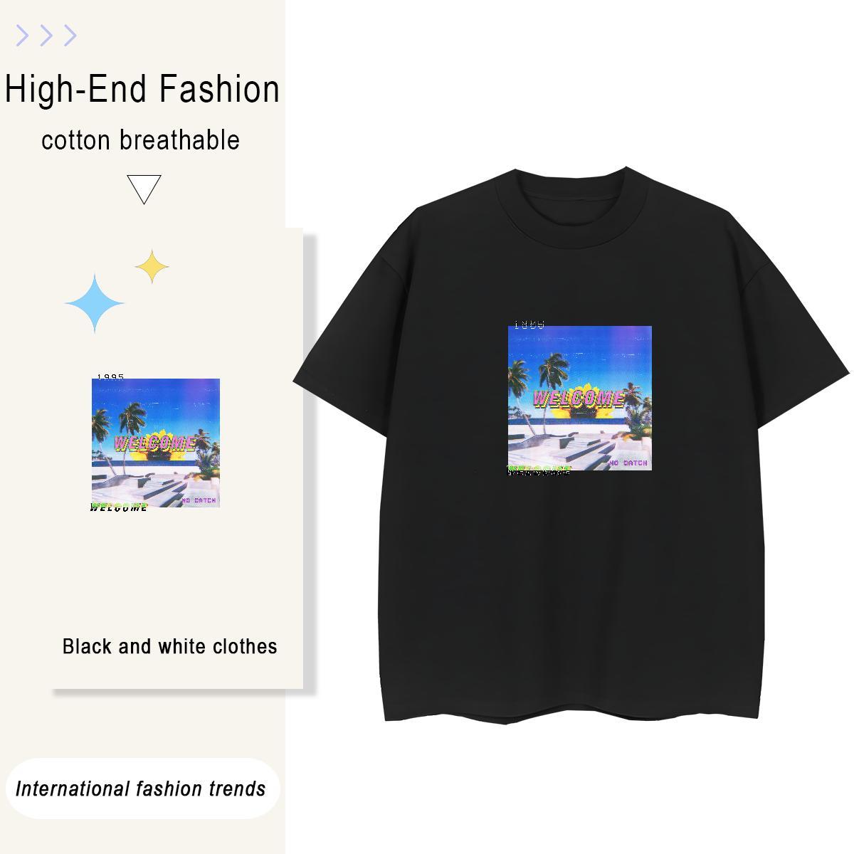 Free Shipping Tshirt for Man Woman Spring Summer 100% Cotton 230g Floral Print Breathable Crew Neck beach T-Shirts for Men 2024 New Tees