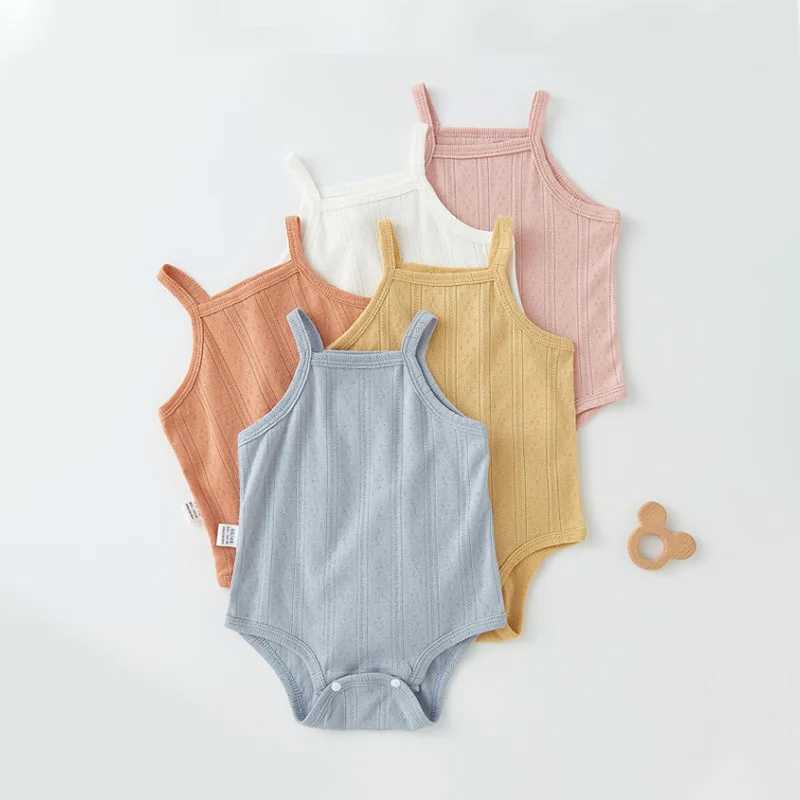 Pendant bodysuit summer baby vest thin newborn pure cotton baby unisex square neckline fashionable solid color sleeveless jumpsuit W240812