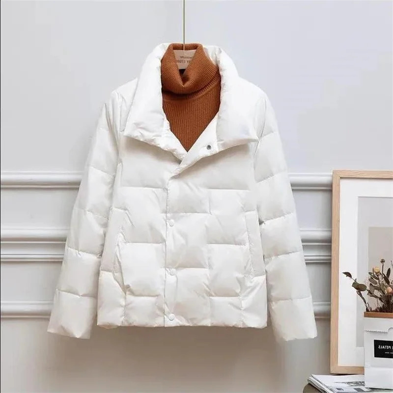 Autumn Winter Parkas Women Fashion Stand-up Collar Lightweight Thin Down Cotton Coat Female Casual Warm Outerwear 5XL 240813
