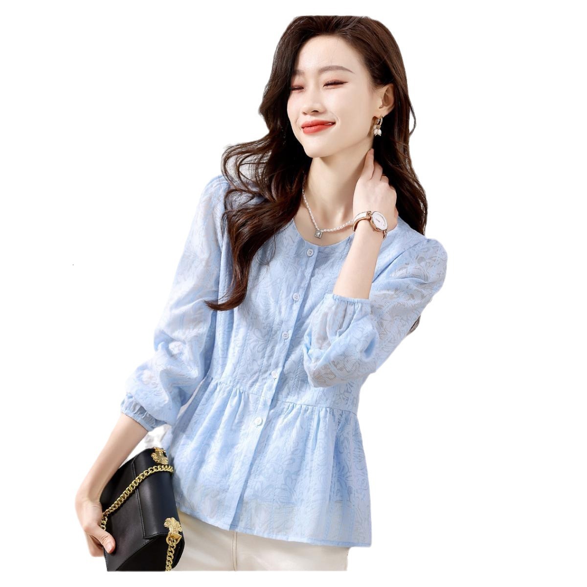 Xiaoxiangfeng Chiffon for Women's Spring and Autumn 2024 New Style Aging Reduction Top Short Skirt Small Shirt