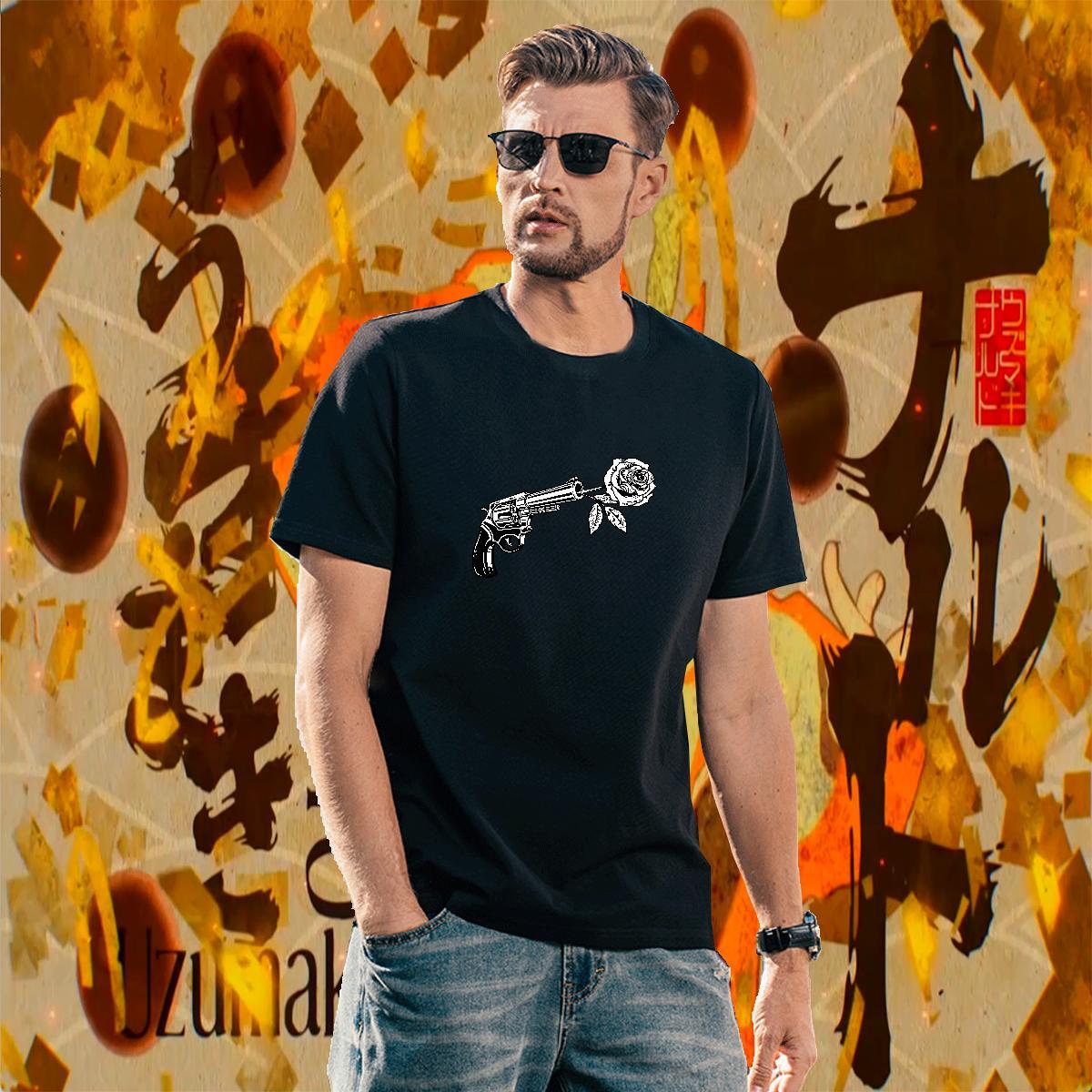Loose T Shirt For Man pistol O Neck Short Sleeves Daily Outfit Custom Big Size 100% Cotton 230g Men Clothes T-Shirt Fashion New Tees