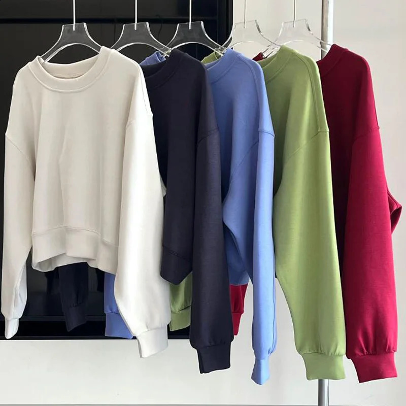 Women Tops Clothing Crew Neck Pullover Comfortable Simplicity Solid Color Crew-neck Pullover Long-sleeved Hoodie Gym Tops 240807