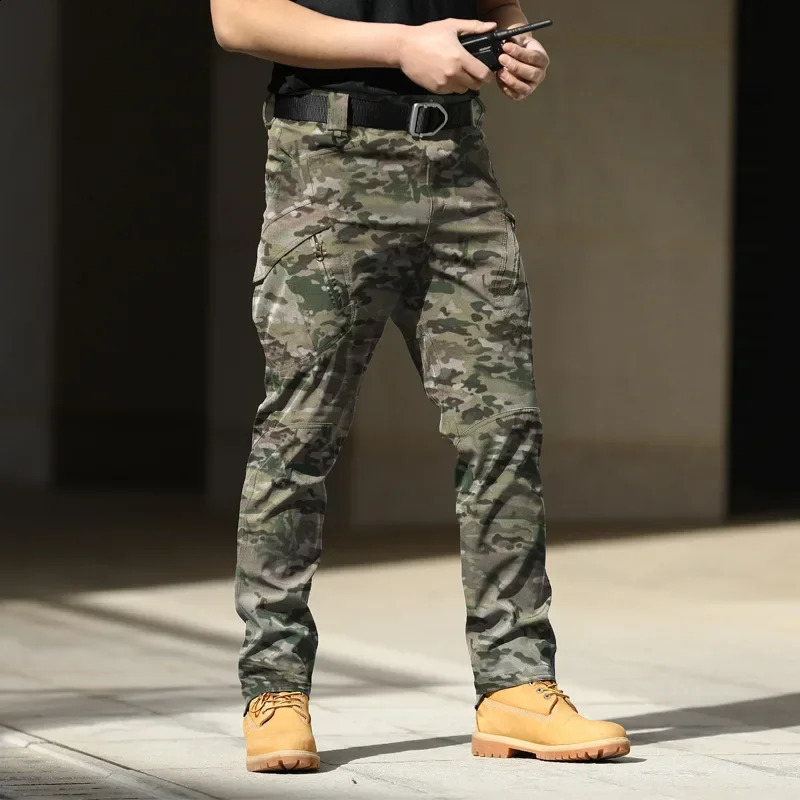 Quick drying outdoor military pants with multiple pockets elastic tactical waterproof Plus size 6XL casual cargo mens clothing 240821