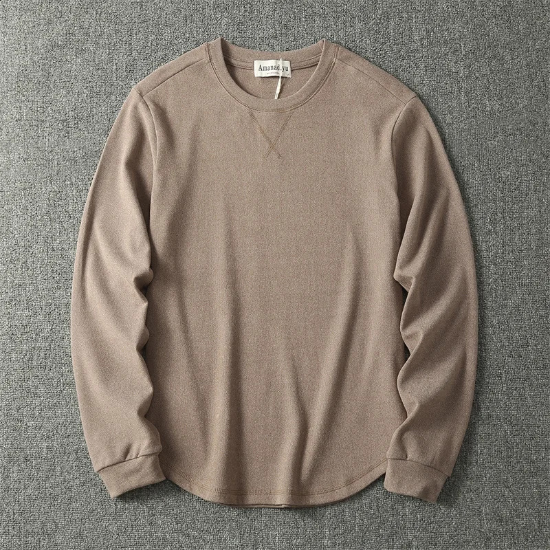 Autumn American Retro Mens O-neck Solid Color Wash Long Sleeve Cotton T-shirt Loose Casual Fashion Undercoating 240812
