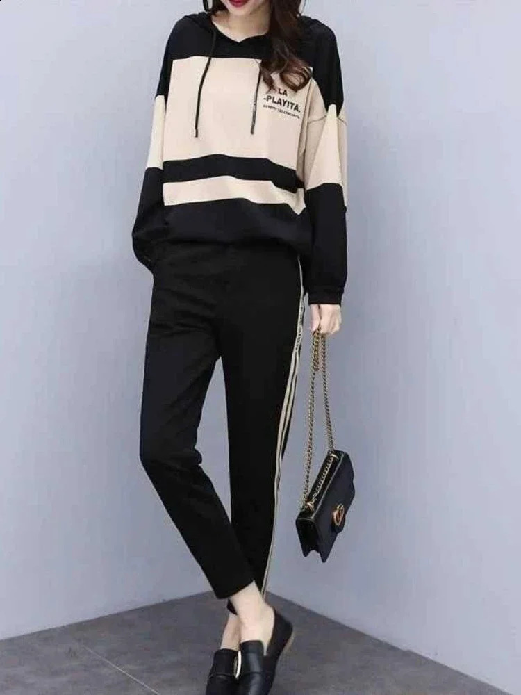 Autumn Winter 2 Piece Set Tracksuit Women Sportwear Hoodies Pullover Sweatshirts Pants Warm Outfits Sport Clothes Training Suit 240809