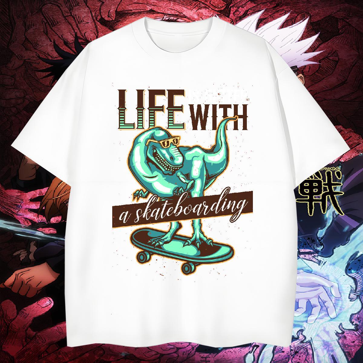 Cool Design T-Shirts for Men dinosaur Breathable Crew Neck Hip Hop Street Anime 230g 100% Cotton Men Tops Tees DIY Top Tees