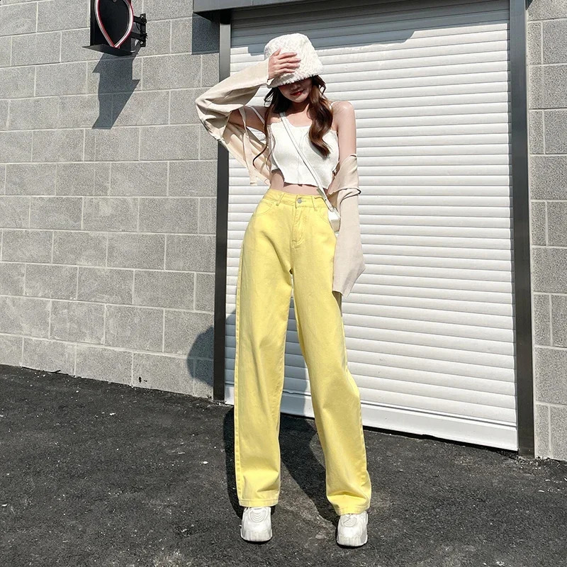 Womens Jeans Baggy Vintage Straight High Waist Korean Fashion Streetwear Casual Pants Femme Wide Leg Purple Mom Denim Trouser 240813