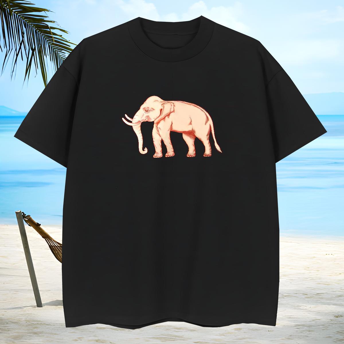 Classic T-Shirts for Men elephant Breathable Crew Neck Sports Casual Custom Cartoon 230g 100% Cotton Tshirts DIY Wear