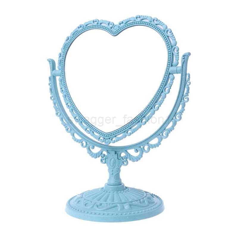 2Sides Heart-shaped Makeup Mirror Rotatable Stand Table Compact Mirror Dresser Drop ShippingXJ240813