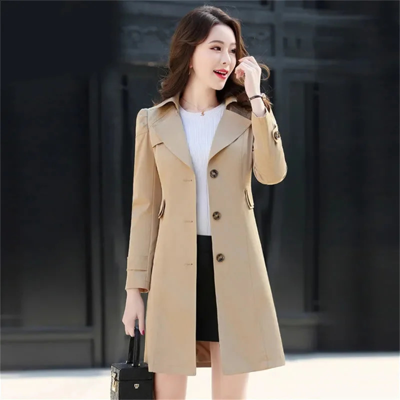 2024 Suit Collar Trench Coat Spring And Autumn Fashionable Mid Length Jacket Female Double Layered Outwear Pink Coat 4XL 240813