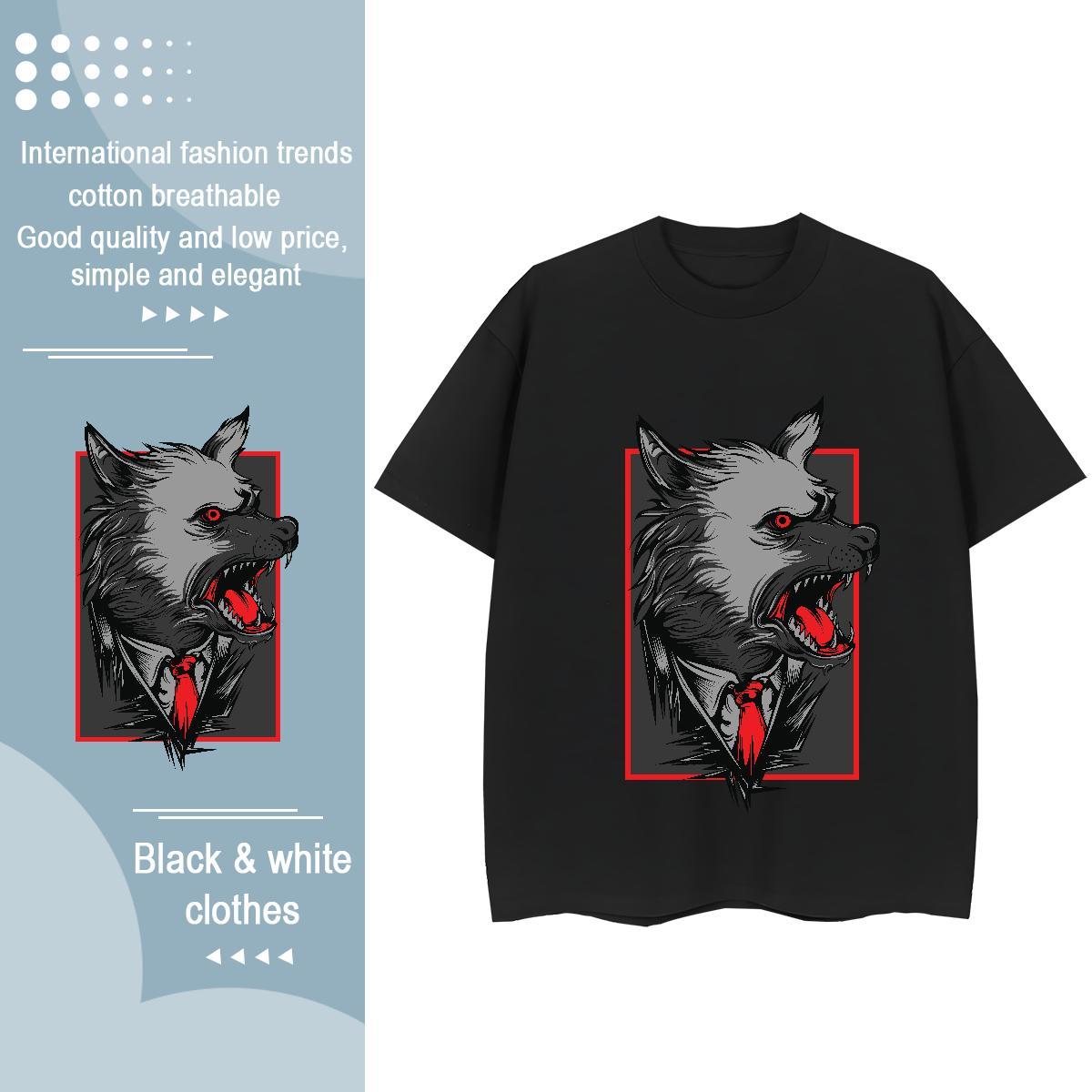 Factory Direct Men Tops Tees wolf Hip Hop Street 230g 100% Cotton Polos O Neck Short Sleeves Unisex T-Shirts Anime Print