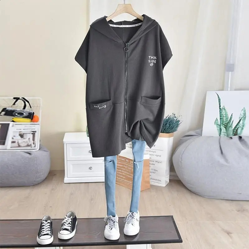 Oversized Hoodies Women Autumn Spring Loose Thin Simple Vest Cardigan Zipper Sleeveless Hooded Vest Jackets Womens Casual Tops 240812
