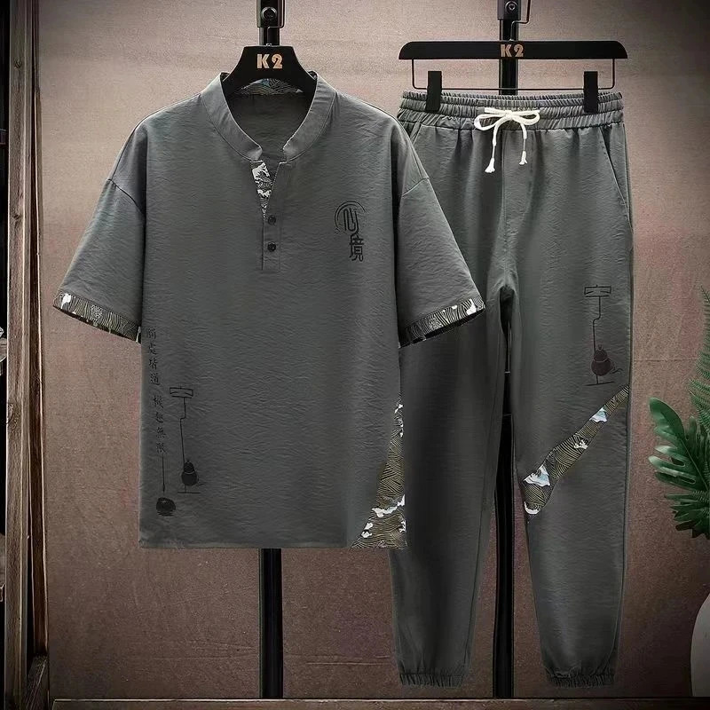 Shirt trousers 2024 summer fashion men shirt Cotton shirts mens sets High quality shirts Two Piece size M-4XL TZ0191 240813