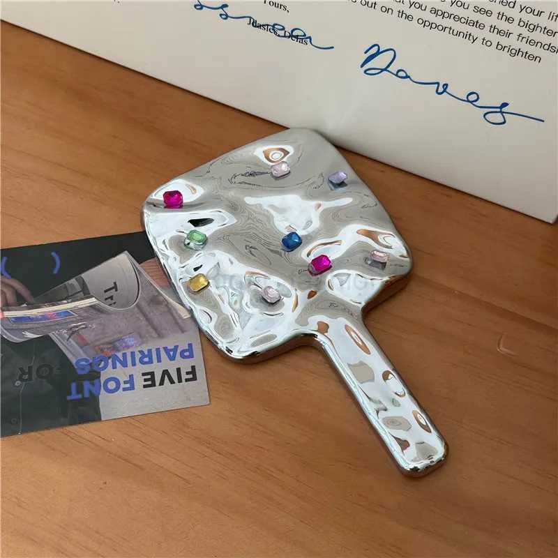 Ins Liquid Shape Square Mirror Mini Hand-held Desktop Cosmetic Makeup Mirror Travel Metallic Portable Beauty Mirror For HandbagXJ240813