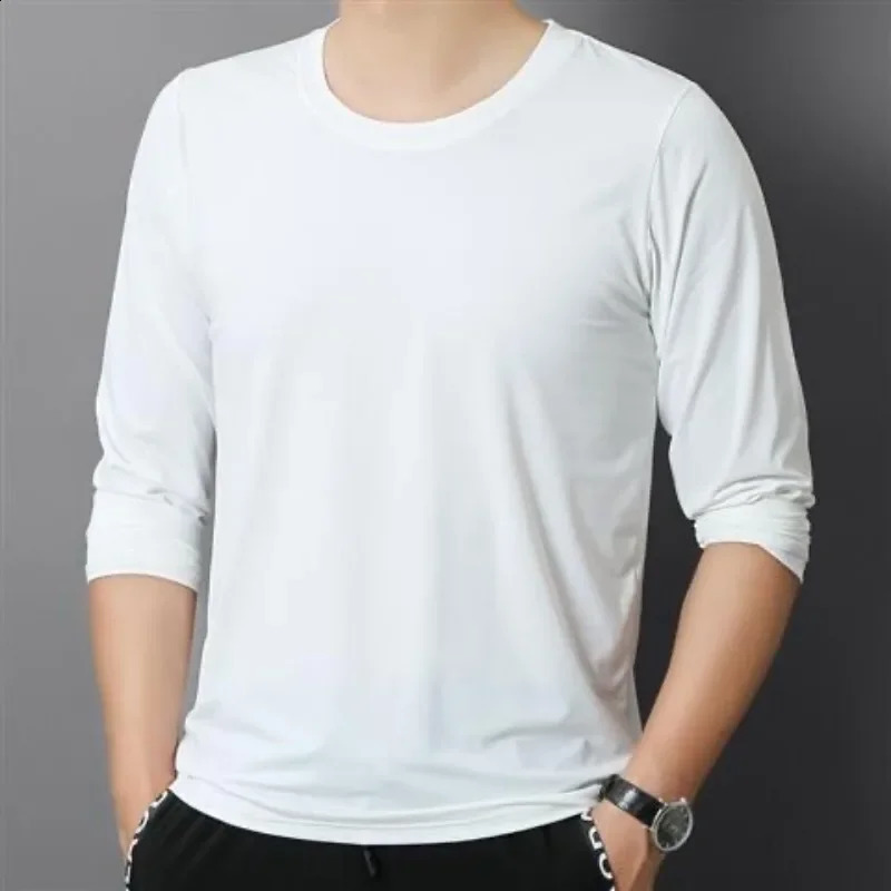 Mens T-Shirts Long Sleeve Slim Men T-Shirt Young Man Solid Autumn Tops Tees Shirt O-Neck For Male Boys Tshirt 240812