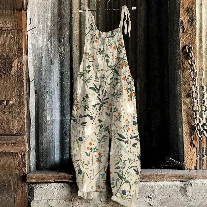 Womens Summer Fashion Retro Rompers Small Fresh Flower Pattern 3D Printed Suspenders Large Size Comfortable Suspenders 240813