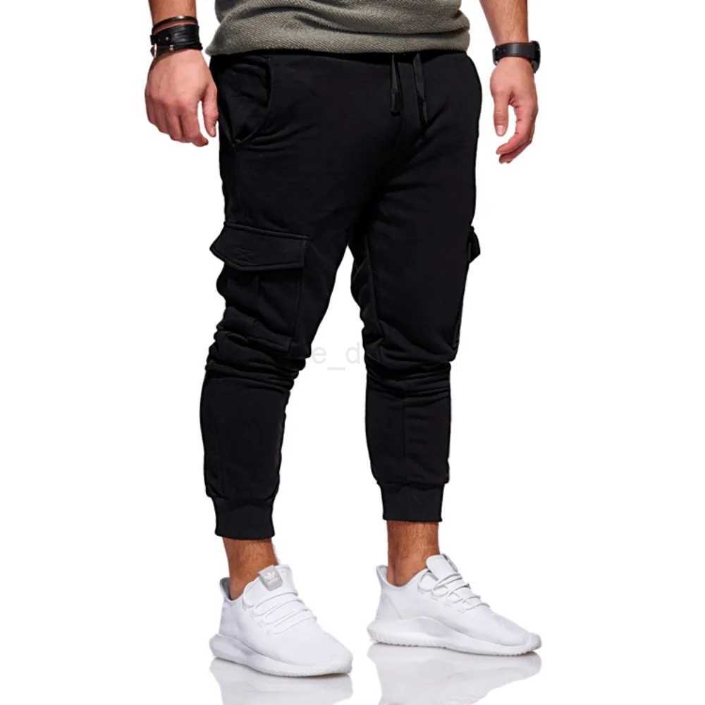 Mens Pants Fashion Hip Hop Multi-pocket Trousers Trendy Streetwear Solid Sweatpants Joggers Male Casual Cotton TrousersXJ240813