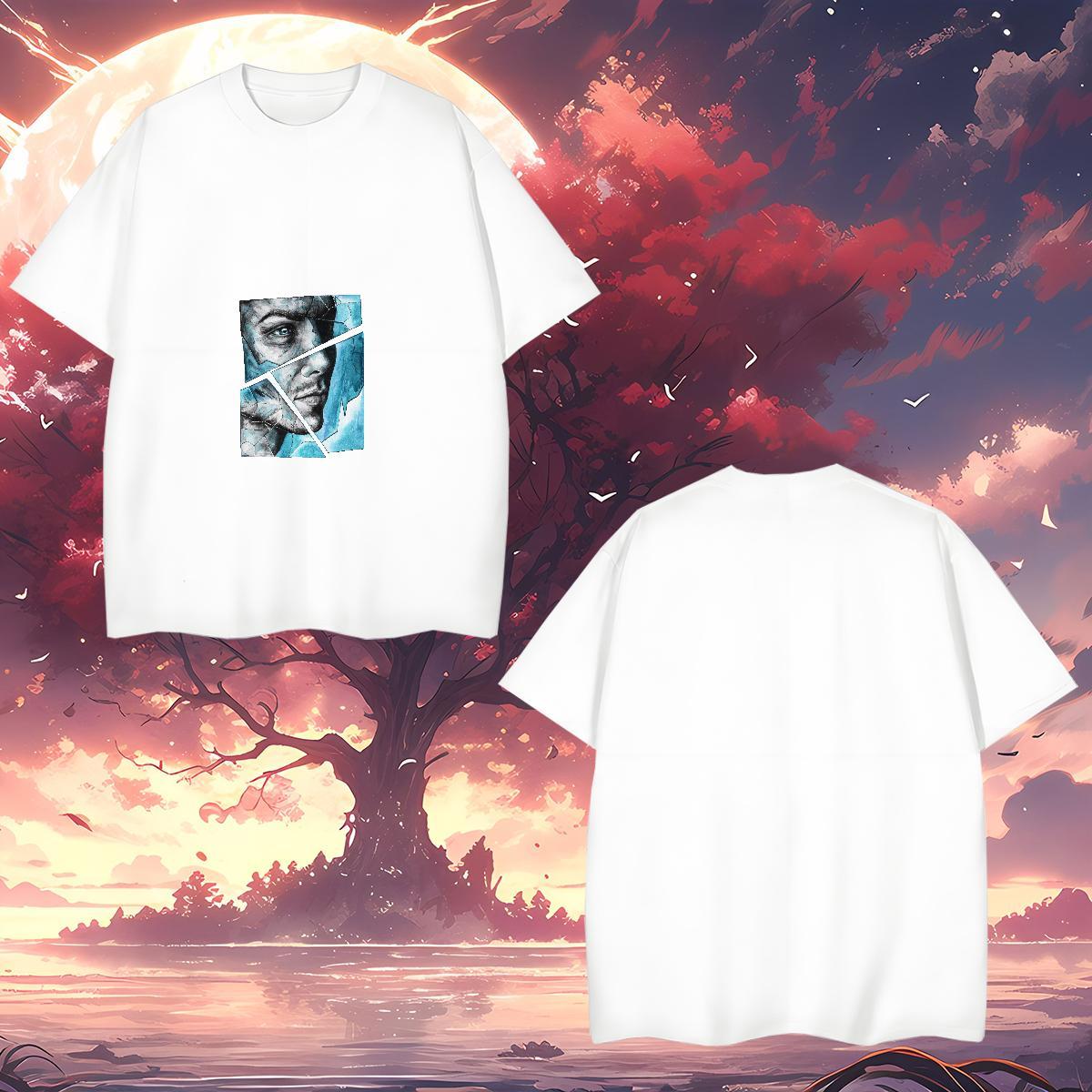 T shirt 100% Cotton 230g portrait Street Casual Breathable Short Sleeve Cartoon Print Men Tops Tees Fashion Casual Comfortable Polos