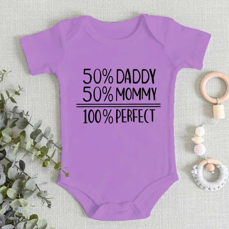 1 baby bodysuit newborn clothing 50% dad+50% mom=100% perfect pattern baby jumpsuit cotton jumpsuit for boys and girls aged 0-24 months W240812