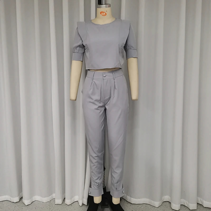 Wefads 2024 est Women Summer Two Piece Set Casual Short Sleeve Round Neck Solid Top Loose With Pockets Pants Sets Streetwear 240813