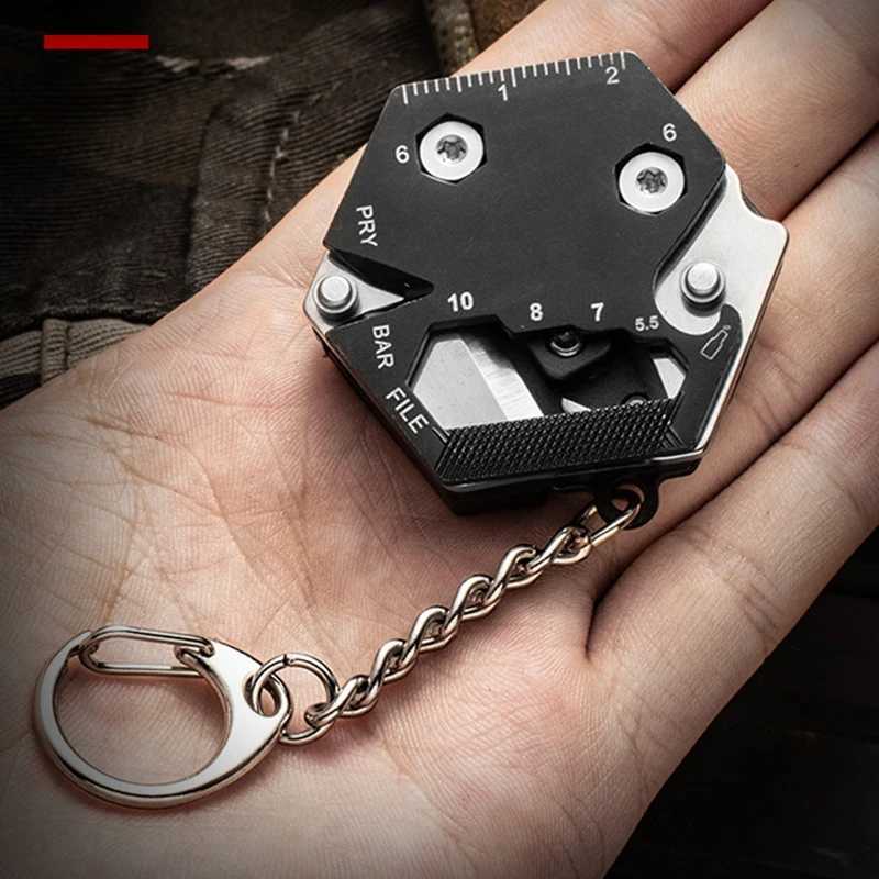 Mini Multi functional Hexagonal Coin Keychain EDC Tool Pocket Folding Screwdriver Knife Bottle Opener Keychain Small Tool W240808