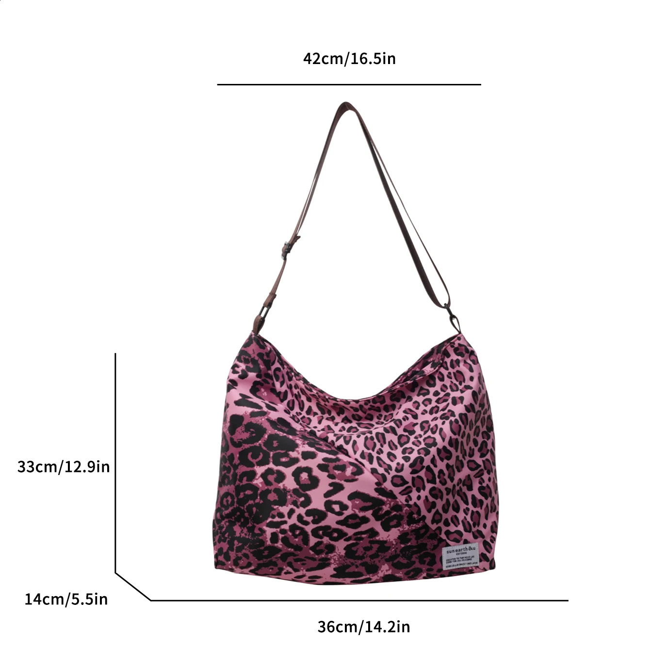 Rose bucket nylon shoulder cross shaped bag womens coffee leopard printed fabric large capacity handbag casual travel shopping 240813