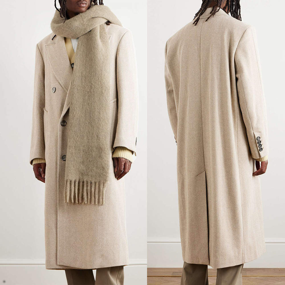 Modern Men's Wool Blend Coat Peaked Lapel Tailored Jacket Blazer Overcoat Autumn Winter Harringbone Windbreaker Custom Made Plus Size