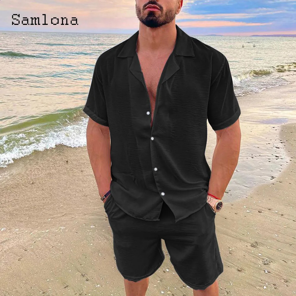 Plus Size Mens Casual Linen Two Piece Sets 2024 Europe Style Vintage Tops Blouse and White Shorts Suit Male Beach Tracksuits Set 240813