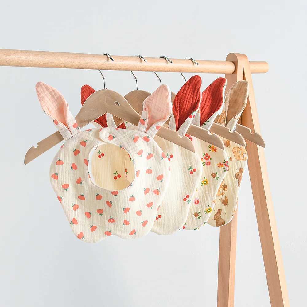 Bibs Burp Cloths New Rabbit Bear Ears Cotton Gauze Baby Bibs Infant Bib Newborn Soft Burp Cloths Bandana Scarf for Boy Girl Feeding Saliva TowelL4812