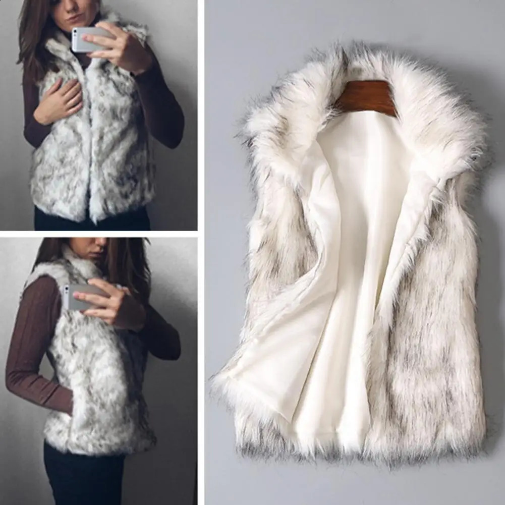 Fashion Women Vest Windproof Women Waistcoat Buttons Placket Winter Thickened Warm Faux Fur Vest Jacket Cold Resistant 240813
