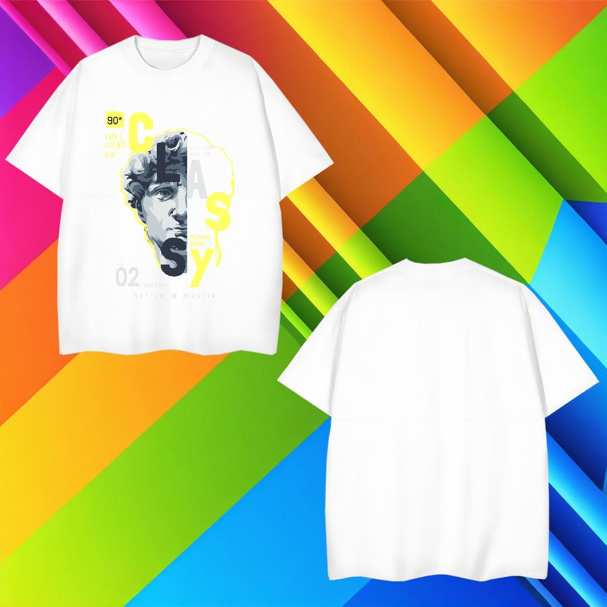 T-Shirts for Men 230g 100% Cotton portrait High Street Hip Hop Breathable Short Sleeve Customized Print Men Clothes T-Shirt Fashion New Popular Top Te