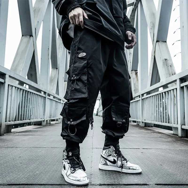 HOUZHOU Black Cargo Pants Men Joggers Hip Hop Techwear Pants Hippie Cargo Trousers for Men Streetwear Plus Size Pockets OversizeXJ240813